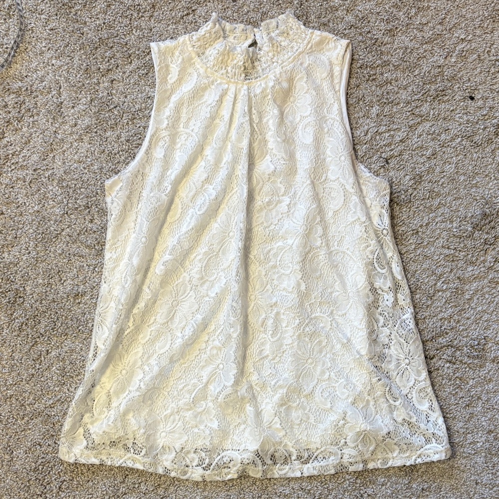 Sleeveless Lace Mock Neck Camisole - White